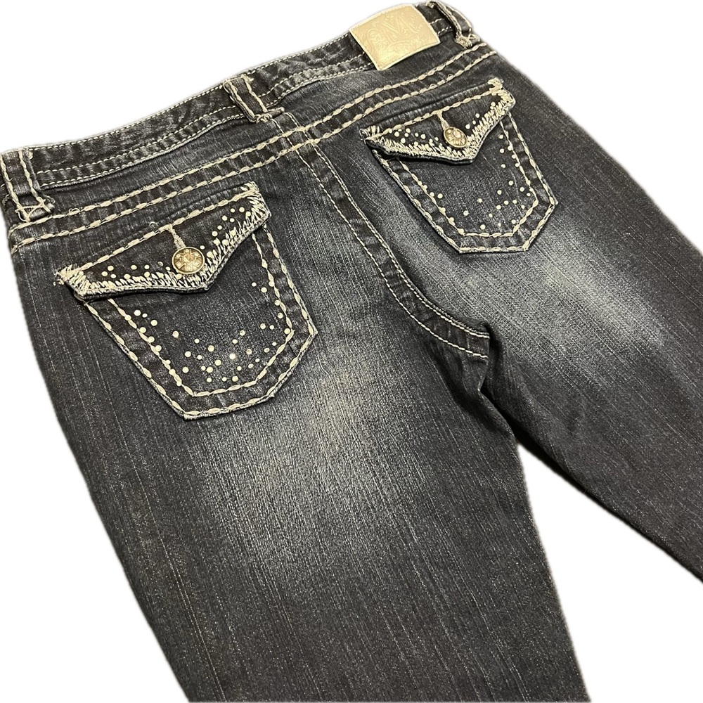 Maurices Y2K Bermuda Thick Stitch Capri Crop Jeans Bling Button 9/10 REG